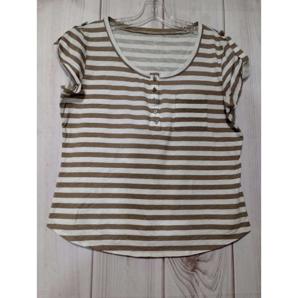 NY&C Shirt Ladies Large Brown‎ and Cream Capped Sleeve